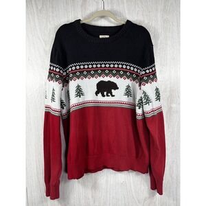 St. John's‎ Bay Cotton Bear Trees Sweater Men's XXL Preppy Cabincore Cozy
